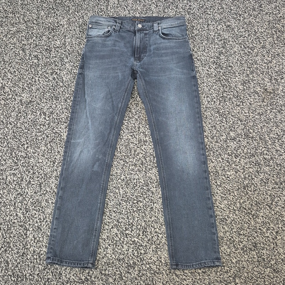 Nudie Jeans Mens 33x30 Blue Gray Thin Finn Organic Cotton Denim Slim Stretch